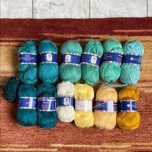DESTASH LOT - Herrschners Afghan Yarn - green teal gold yellow acrylic amigurumi